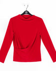 High Boat Neck Side Draped Top - Red
