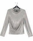 Glimmer Lamé - High Boat Neck Side Draped Top - Silver - Final Sale!