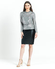 Glimmer Lamé - High Boat Neck Side Draped Top - Silver - Final Sale!