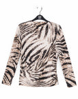 High Boat Neck Side Draped Top - Striped Zebra