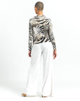 High Boat Neck Side Draped Top - Striped Zebra