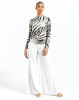High Boat Neck Side Draped Top - Striped Zebra