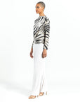 High Boat Neck Side Draped Top - Striped Zebra
