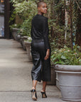 Shimmer Embellished - High Boat Neck Side Draped Top - Black - Final Sale!