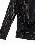 Shimmer Embellished - High Boat Neck Side Draped Top - Black - Final Sale!