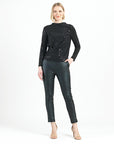 Shimmer Embellished - High Boat Neck Side Draped Top - Black - Final Sale!