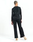 Shimmer Embellished - High Boat Neck Side Draped Top - Black - Limited Sizes!