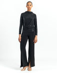 Shimmer Embellished - High Boat Neck Side Draped Top - Black - Final Sale!
