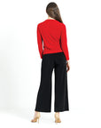 High Boat Neck Side Draped Top - Red