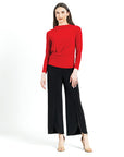 High Boat Neck Side Draped Top - Red