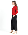 High Boat Neck Side Draped Top - Red