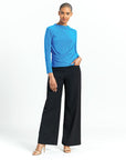 High Boat Neck Side Draped Top - Brilliant Blue