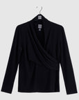 V-Neck Draped Pleat Top - Black