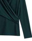 V-Neck Draped Pleat Top - Hunter Green - Final Sale!