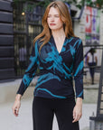 V-Neck Draped Pleat Top - Floral Eclipse