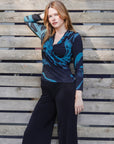 V-Neck Draped Pleat Top - Floral Eclipse