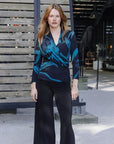 V-Neck Draped Pleat Top - Floral Eclipse