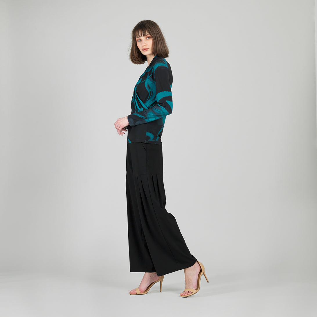 V-Neck Draped Pleat Top - Floral Eclipse - Final Sale – Clara Sunwoo