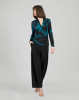 V-Neck Draped Pleat Top - Floral Eclipse