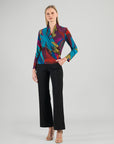V-Neck Draped Pleat Top - Petal Burst