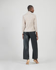 Faux Cashmere - V-Neck Draped Pleat Sweater Top - Natural