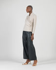 Faux Cashmere - V-Neck Draped Pleat Sweater Top - Natural