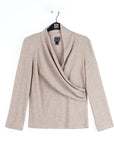 Faux Cashmere - V-Neck Draped Pleat Sweater Top - Natural