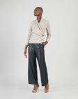 Faux Cashmere - V-Neck Draped Pleat Sweater Top - Natural