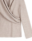 Faux Cashmere - V-Neck Draped Pleat Sweater Top - Natural