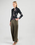 Cozy Knit - V-Neck Draped Pleat Sweater Top - Shadow Brush