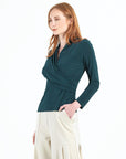 V-Neck Draped Pleat Top - Hunter Green - Final Sale!