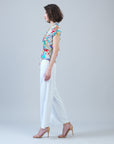 Surplice Crossover Top - Floral Leaves-Beige - Limited Sizes