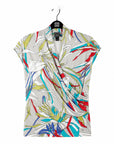 Surplice Crossover Top - Floral Leaves-Beige - Limited Sizes