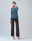Long Sleeve Stitch Overlay Top - Autumn Leaves