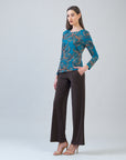 Long Sleeve Stitch Overlay Top - Autumn Leaves