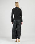 Loop Front Liquid Leather Cuff Top - Black