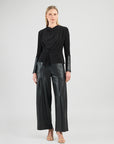 Loop Front Liquid Leather Cuff Top - Black