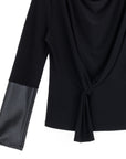 Loop Front Liquid Leather Cuff Top - Black