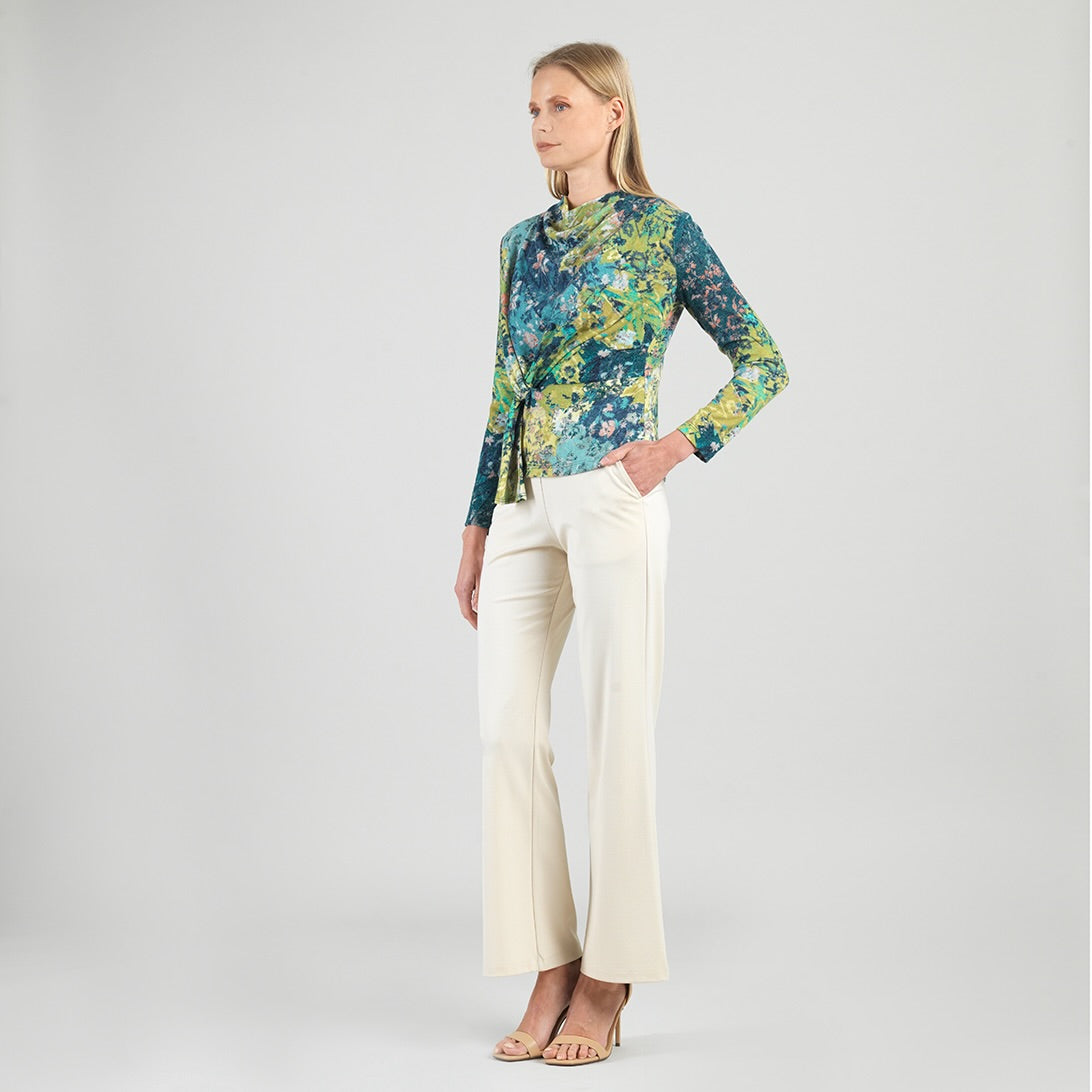 Cozy Texture - Long Sleeve Loop Front Sweater Top - Floral Patch