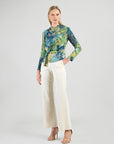 Cozy Texture - Long Sleeve Loop Front Sweater Top - Floral Patch