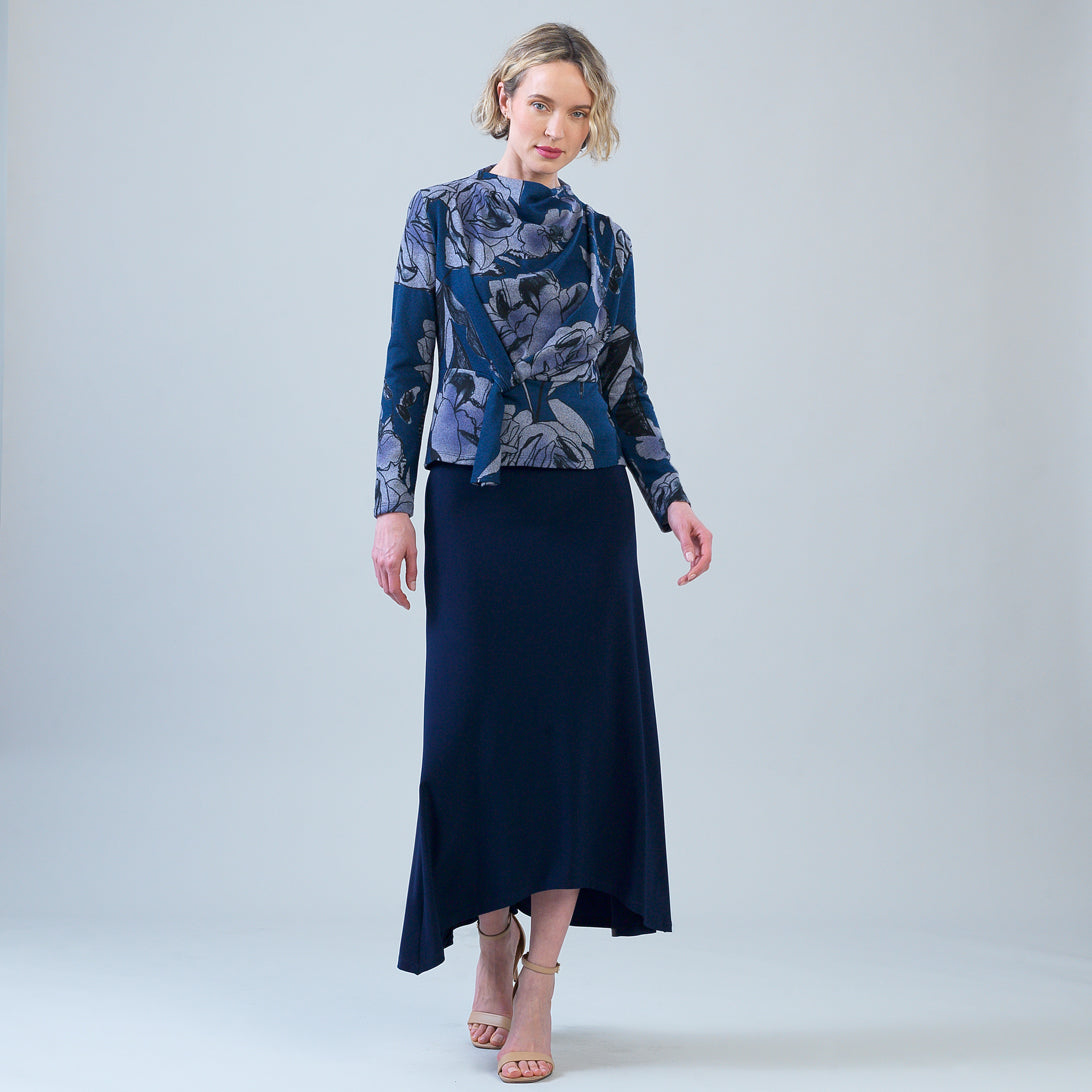 Cascade Drape Hi-Low Maxi Skirt - Navy – Clara Sunwoo
