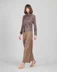 Cozy Knit - Long Sleeve Loop Front Sweater Top - Leopard Motif