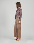 Cozy Knit - Long Sleeve Loop Front Sweater Top - Leopard Motif