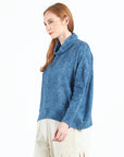 Cozy Texture - Banded Hemline Sweater Top - Denim Print - Final Sale!