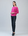 Plush Cozy - Angled Neck Sweater - Fuchsia