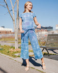Textured Cap Sleeve Tie Hem Top - Denim Plaid - Final Sale!