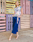 Butter Knit - Cap Sleeve Tie Hem Top - Water Floral - Final Sale