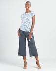 Textured Cap Sleeve Tie Hem Top - Floral Rain-Grey - Final Sale!