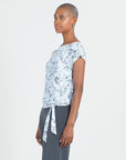 Textured Cap Sleeve Tie Hem Top - Floral Rain-Grey - Final Sale!