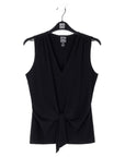 Sleeveless V-Neck Center Front Tie Top - Black